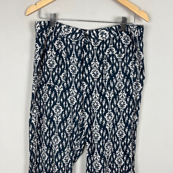 Zara Pants Womens Large Blue Off White Print Straight Leg Button Fly Lightweight - Picture 6 of 16